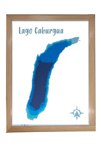 Lago Caburgua Profundidad 20x30 cm con marco | Maqueta profundidad | Mapas del Sur