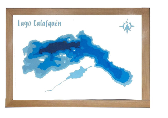 Cuadro decorativo del Lago Calafquen Profundidad (30x20 cm) | Mapas del Sur
