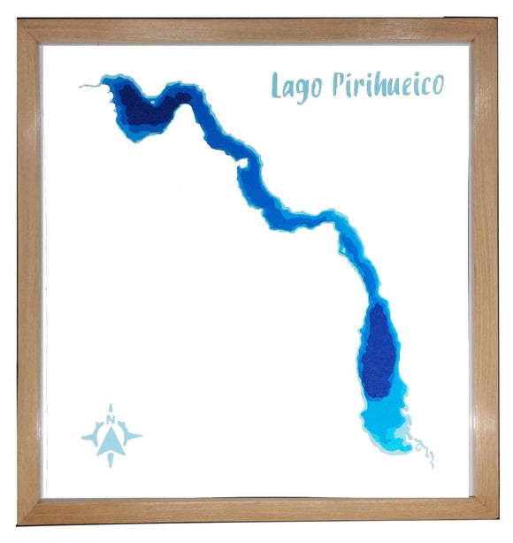 Lago Pirihueico Profundidad 27x30 cm | con marco | Maqueta profundidad | Mapas del Sur