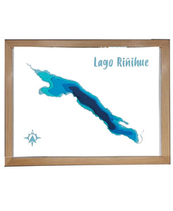 Lago Riñihue Profundidad 30x20 cm | con marco | Maqueta profundidad | Mapas del Sur