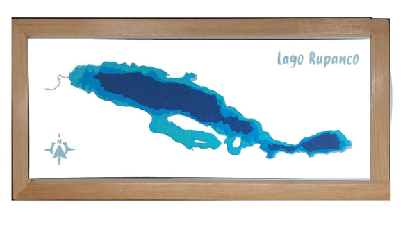 Lago Rupanco Profundidad 30x15 cm | con marco | Maqueta profundidad | Mapas del Sur