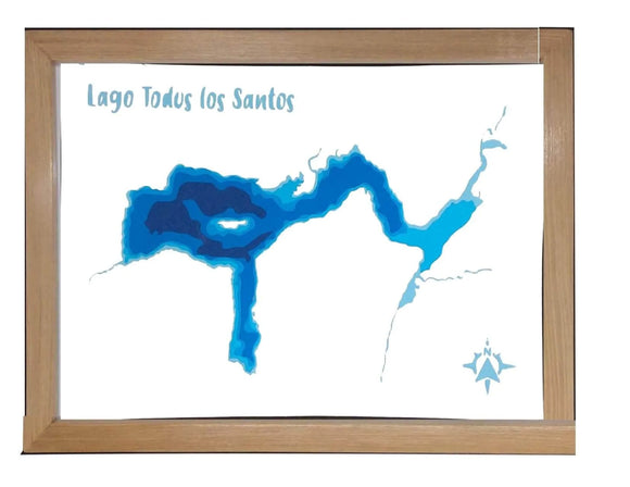 Lago Todos Los Santos Profundidad 30x20 | con marco | maqueta profundidad | Mapas del Sur
