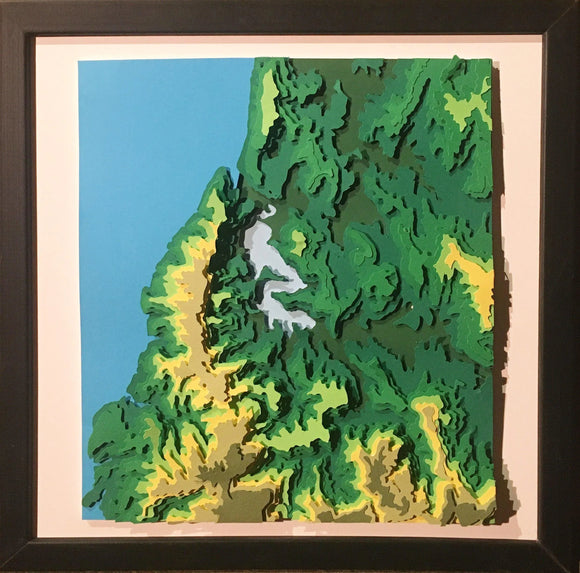 Mapa Lago Vichuquen | Mapa Maqueta altura | Hecho a mano | Mapas del Sur